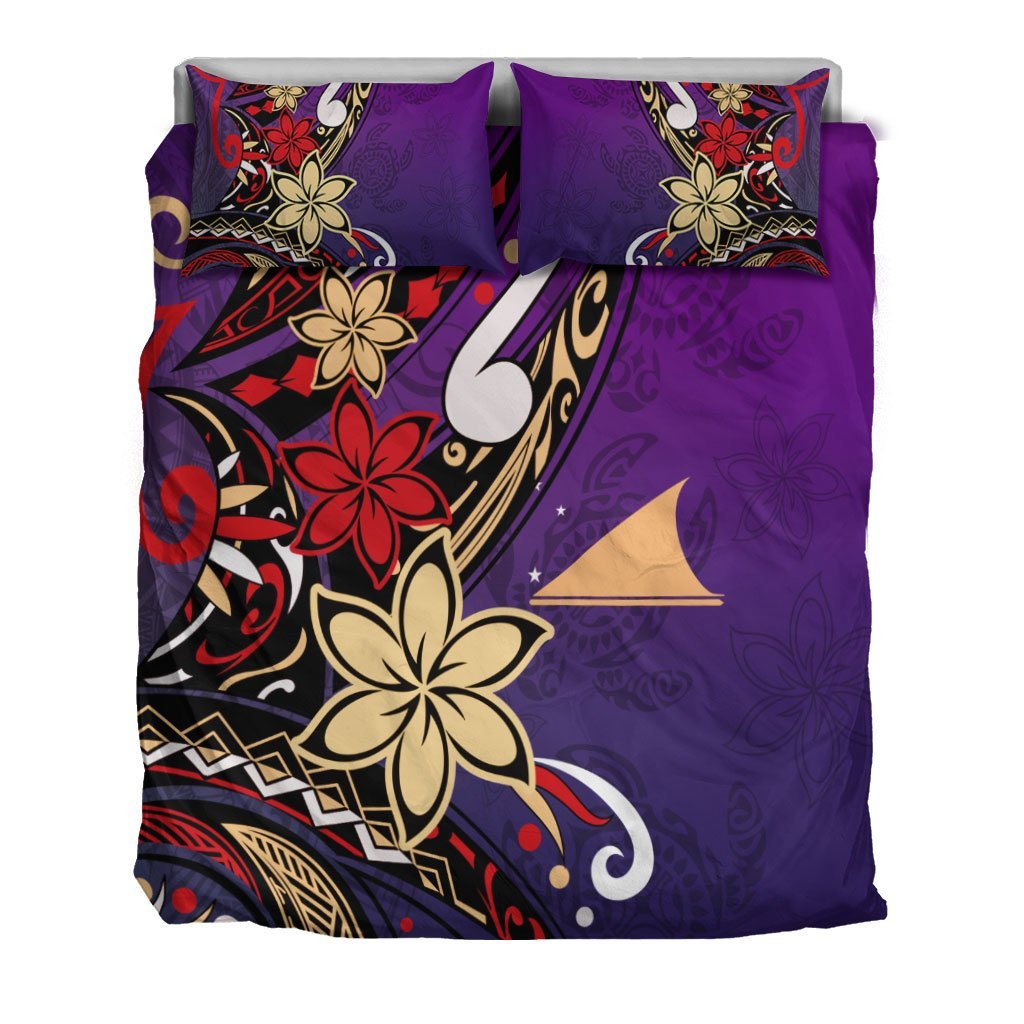 Tokelau Polynesian Bedding Set - Tribal Flower With Special Turtles Purple Color - Vibe Hoodie Shop