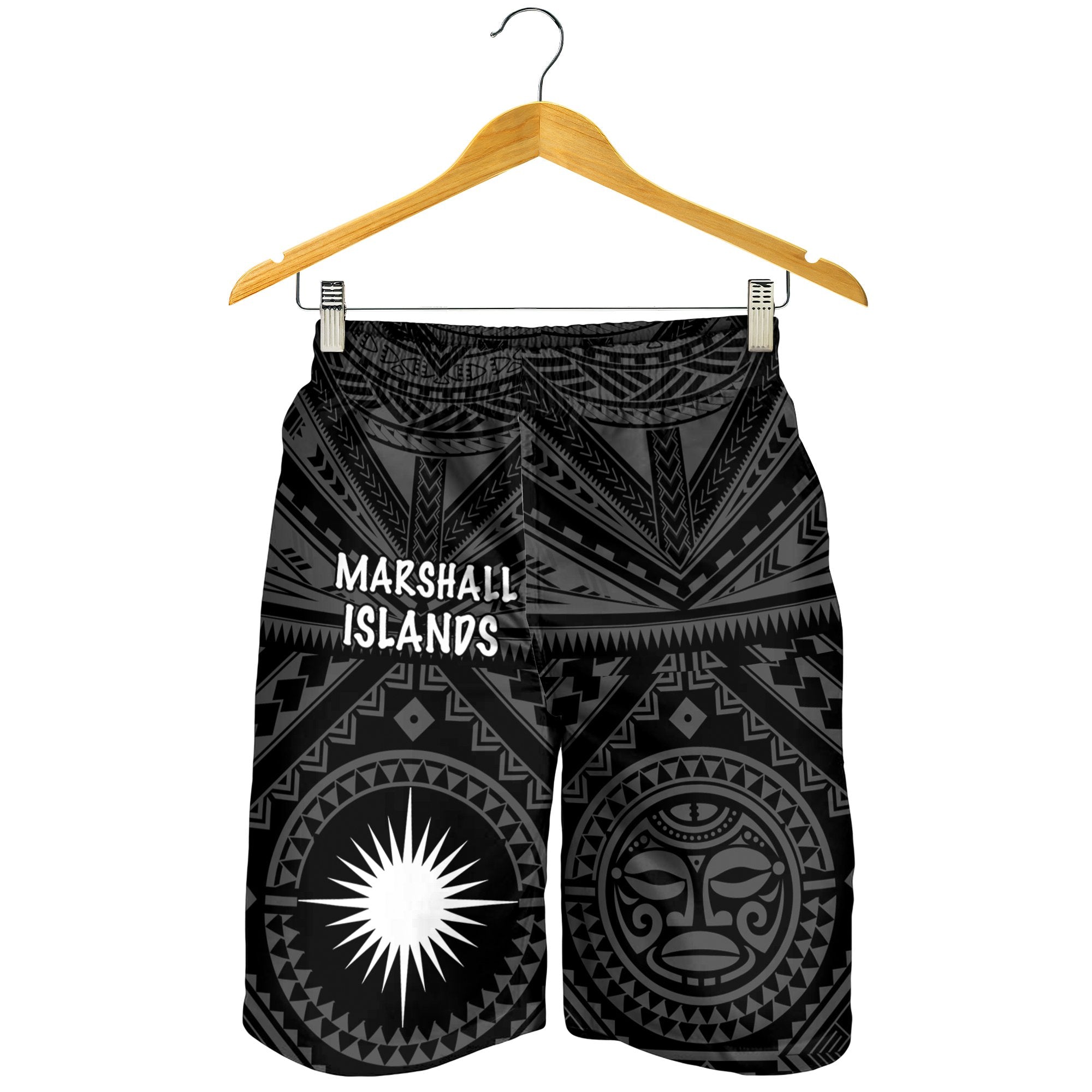 Marshall Men's Shorts - Marshall Seal With Polynesian Tattoo Style (Black) - Vibe Hoodie Shop