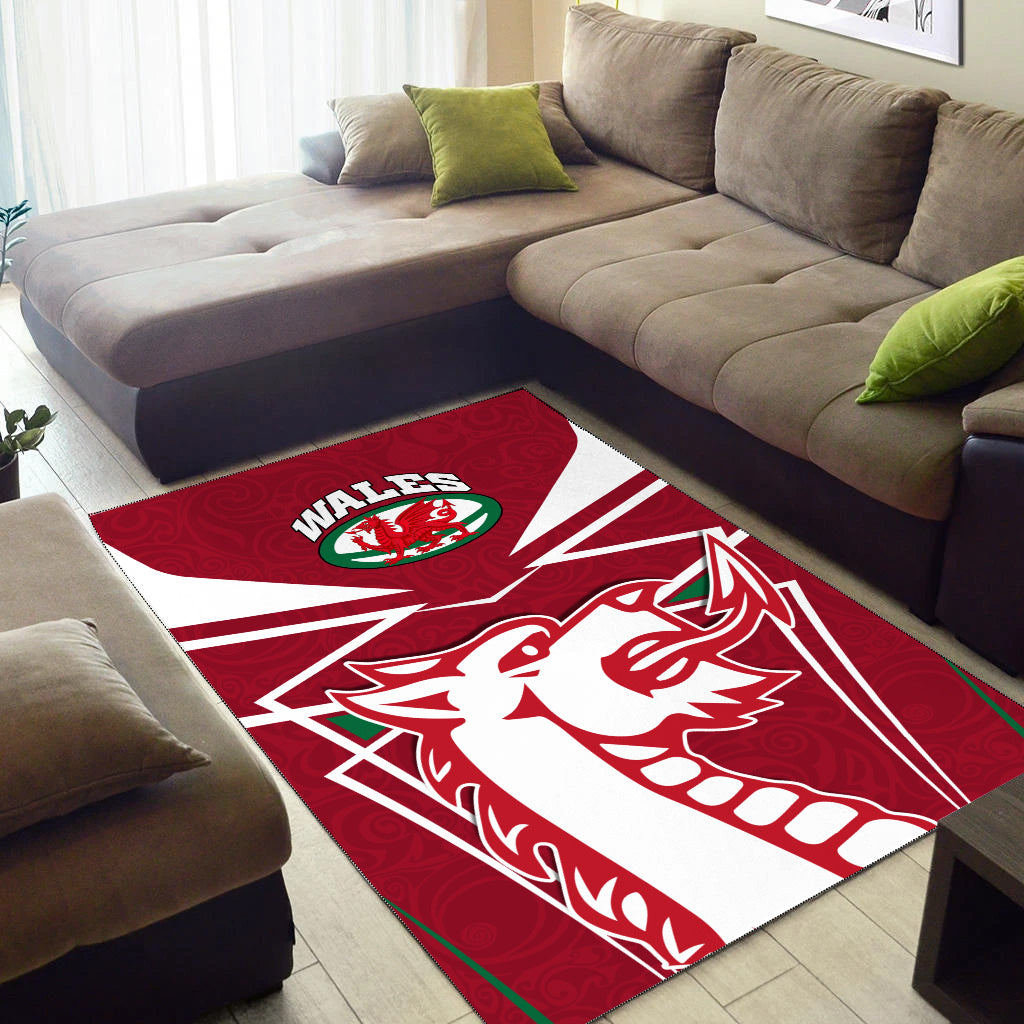 Wales Rugby Area Rug - Celtic Welsh Dragon With Triskelion - - Vibe Hoodie Shop