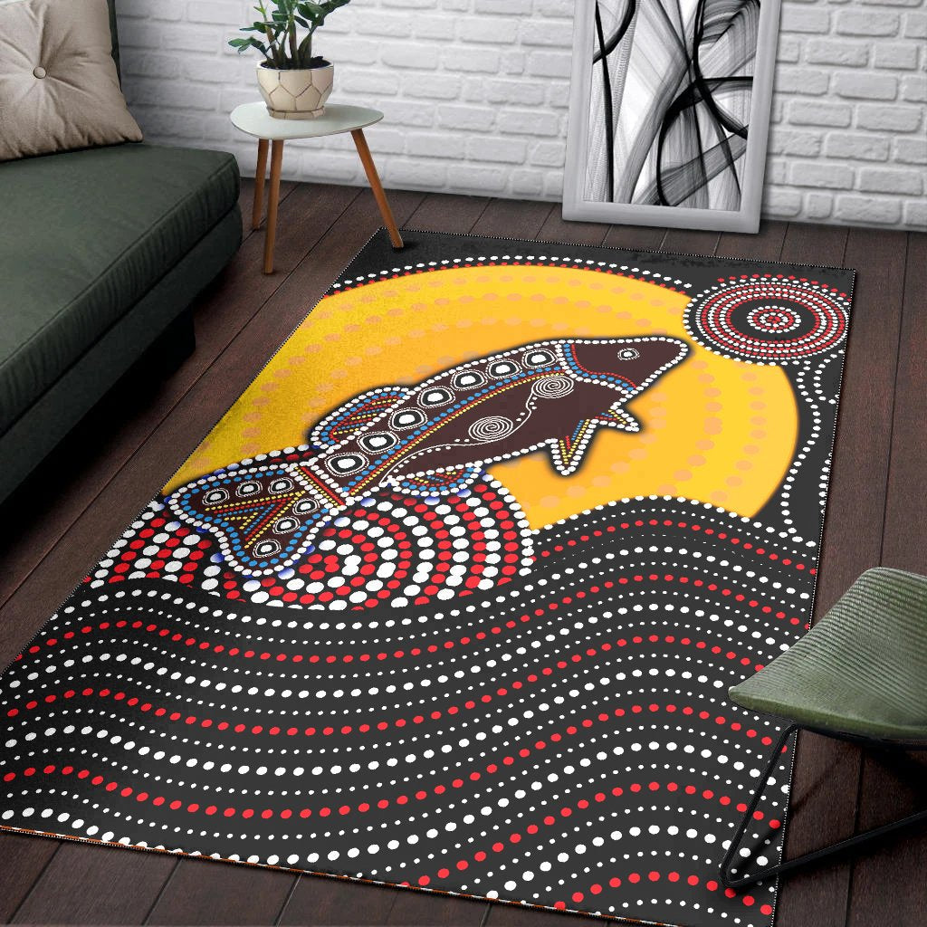 Aboriginal Area Rug - Dreamtime Fish Aboriginal Style - Vibe Hoodie Shop