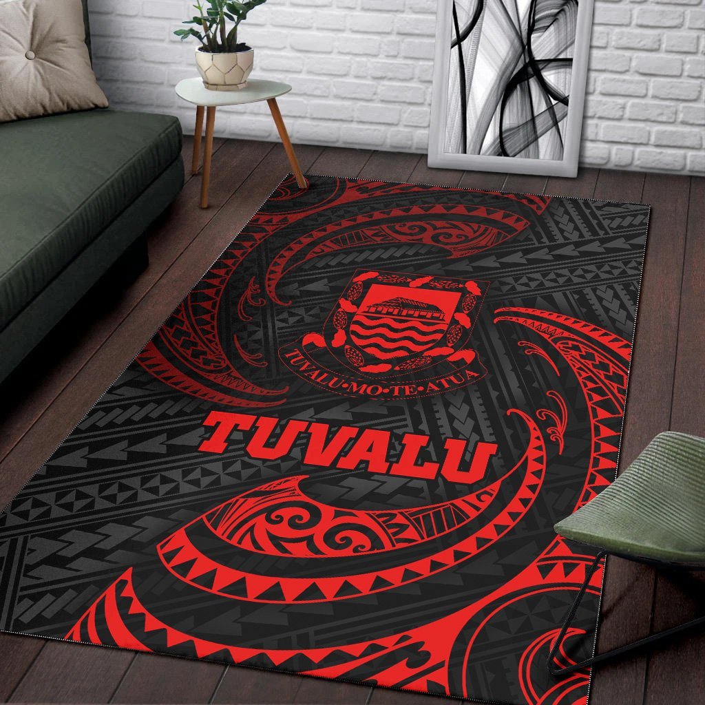 Tuvalu Polynesian Area Rug - Red Tribal Wave - Vibe Hoodie Shop