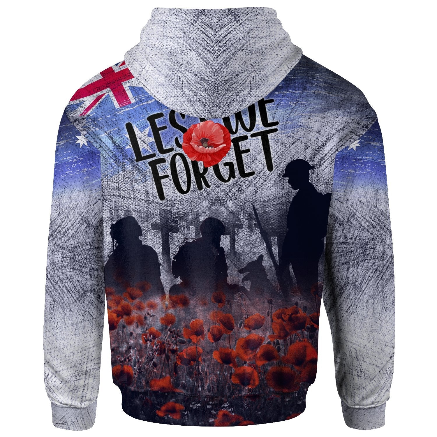 ANZAC Day Zip - Up Hoodie - Lest We Forget Vintage Poppies - Vibe Hoodie Shop