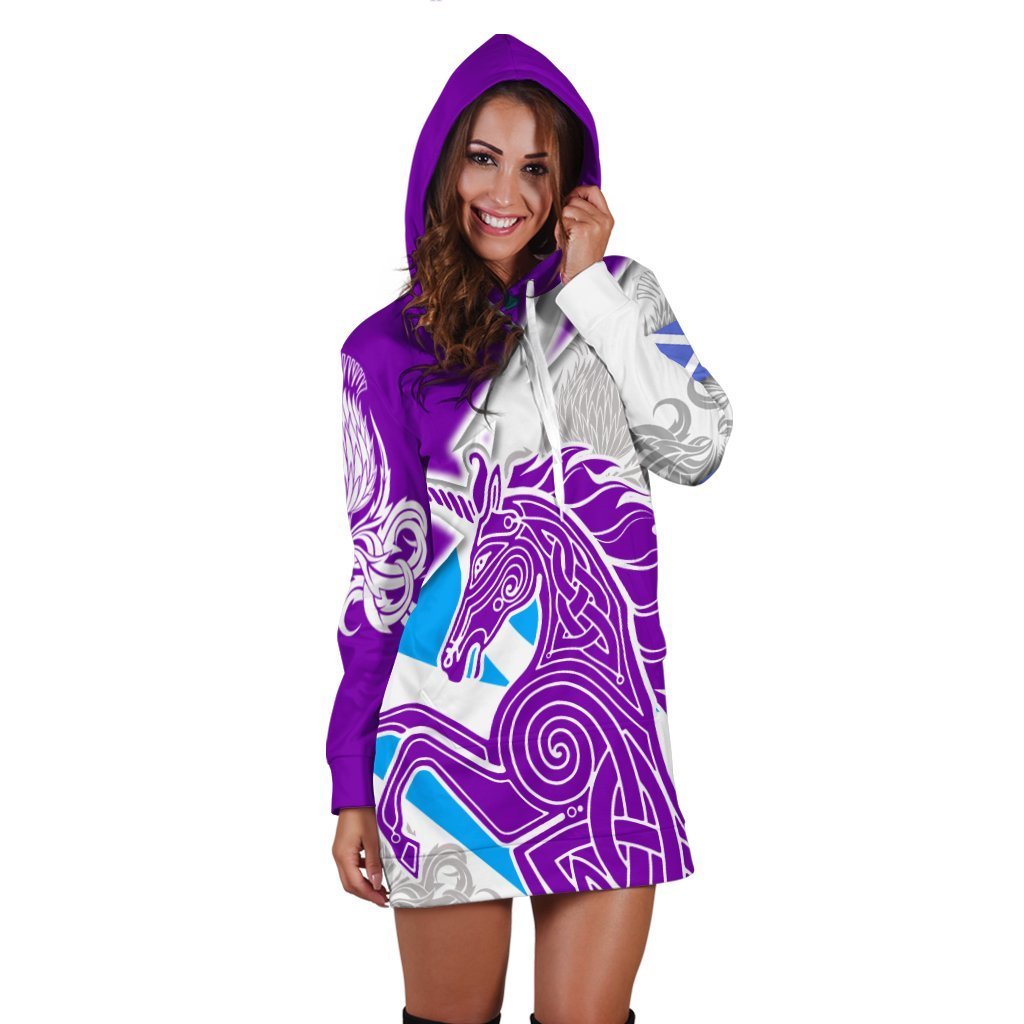 Celtic Scotland Hoodie Dress - Scotland Unicorn and Thistle Pattern - Vibe Hoodie Shop