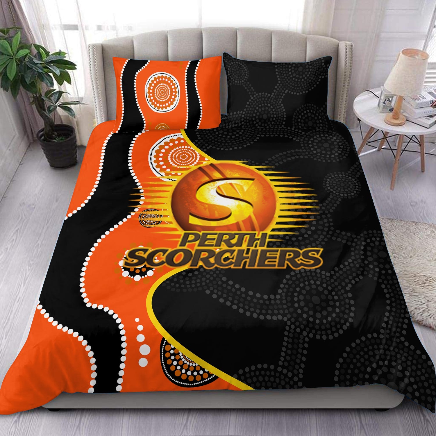 Perth Scorchers Indigenous Orange and Black Bedding Set - LT20 - Vibe Hoodie Shop