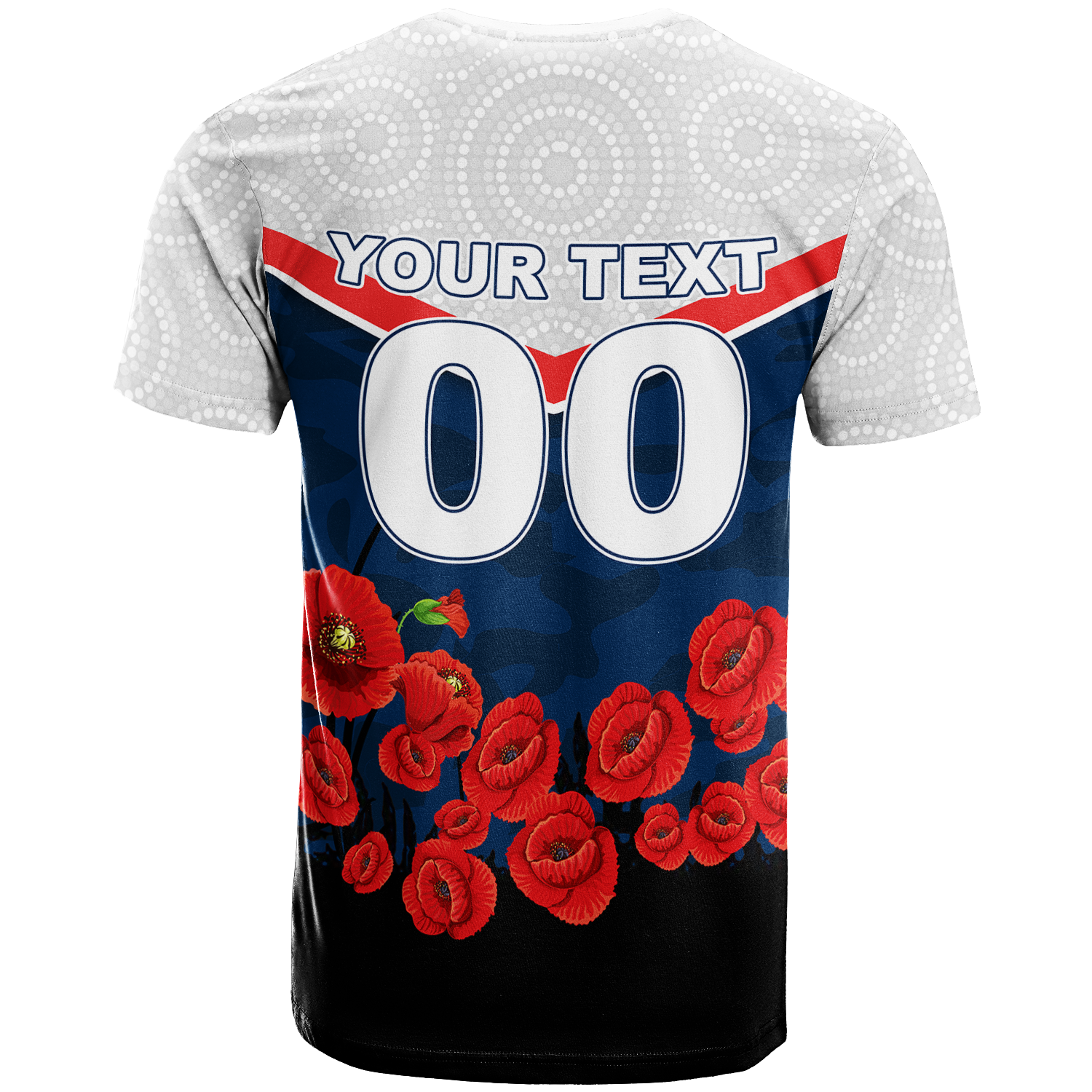 (Custom Personalised) Roosters ANZAC Day T shirt - Indigenous Art - - Vibe Hoodie Shop