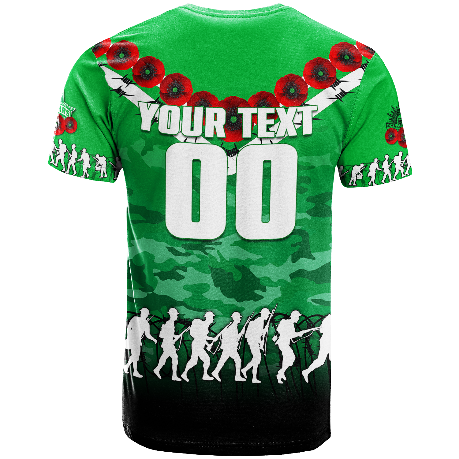 (Custom Personalised) Melbourne Stars ANZAC 2022 T shirt Camouflage With Poppy - - Vibe Hoodie Shop