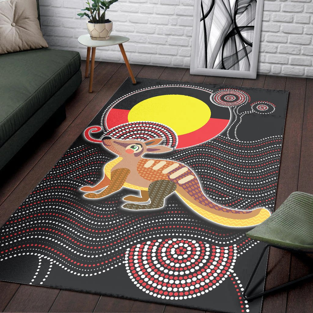 Aboriginal Area Rug - Numbat with Aboriginal Flag - Vibe Hoodie Shop