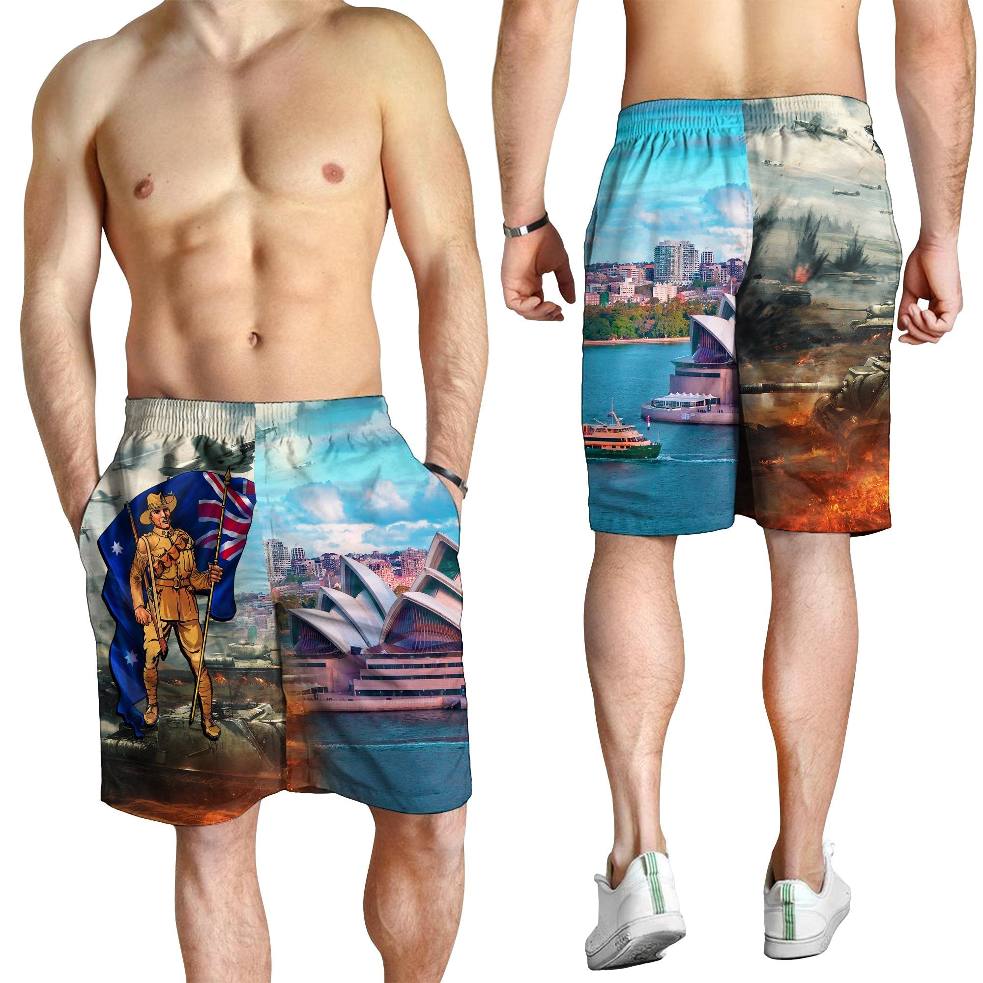 ANZAC Men's Shorts - Australian Soldier - Vibe Hoodie Shop