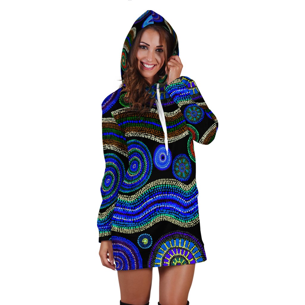 Hoodie Dress - Aboriginal Dot Unique Style Blue - Vibe Hoodie Shop