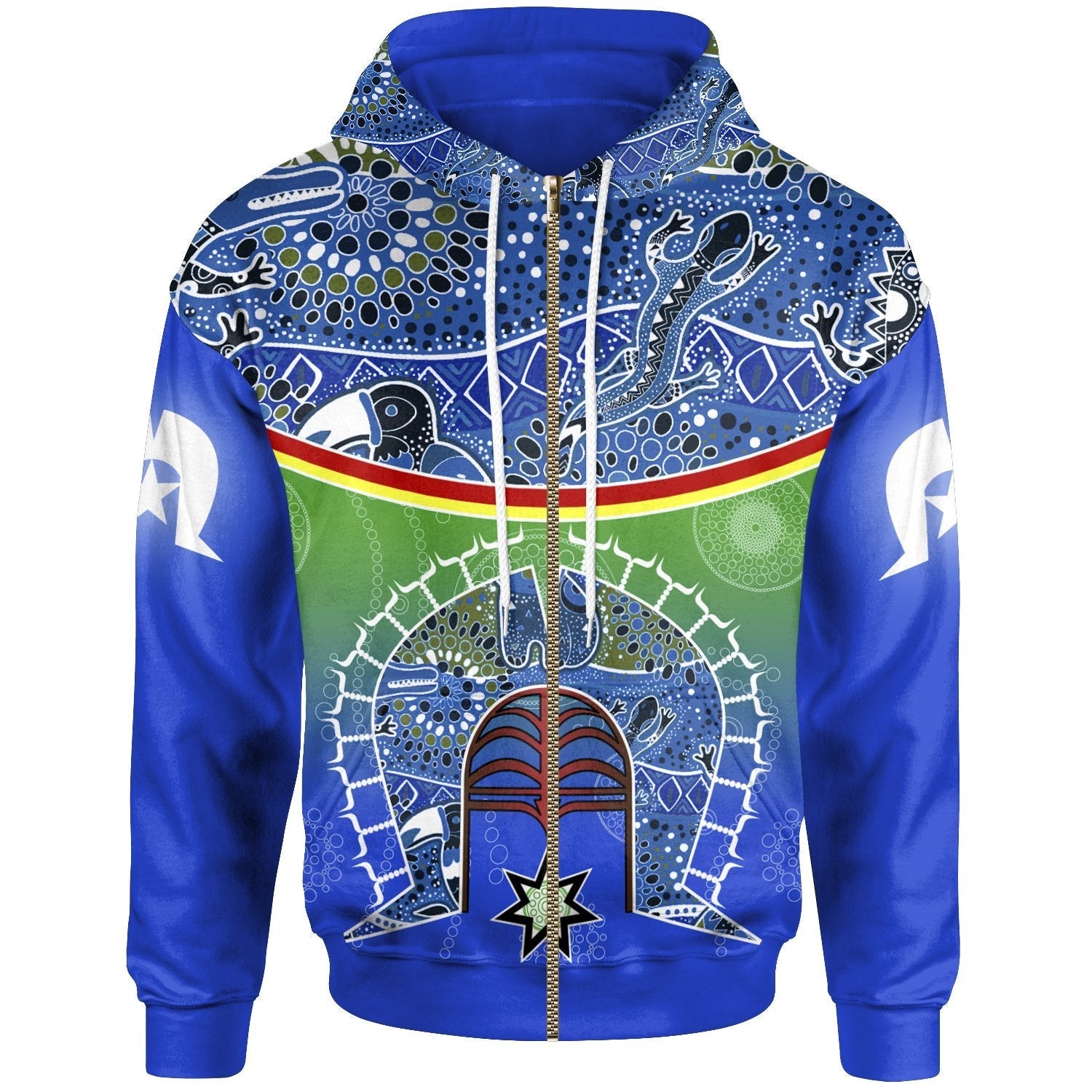 Vibe Hoodie Zip - Up Hoodie - Torres Strait Symbol With Aboriginal Patterns - RLT20 - Vibe Hoodie Shop