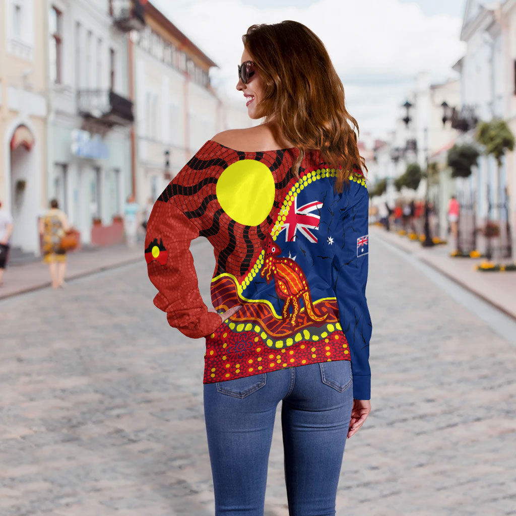 Australia Day Indigenous Art Women Off Shoulder Sweater - - Vibe Hoodie Shop