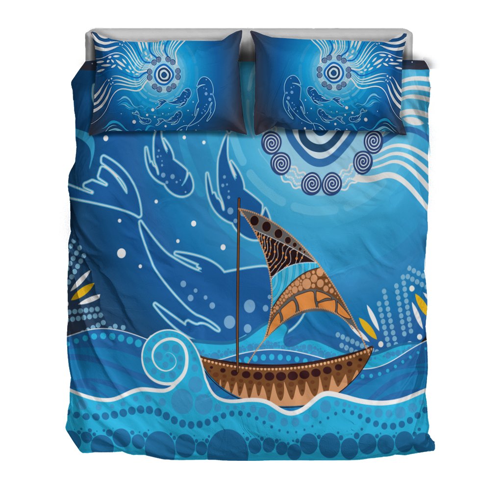 Bedding Set - Aboriginal View Sea With Fish And Boat - Vibe Hoodie Shop