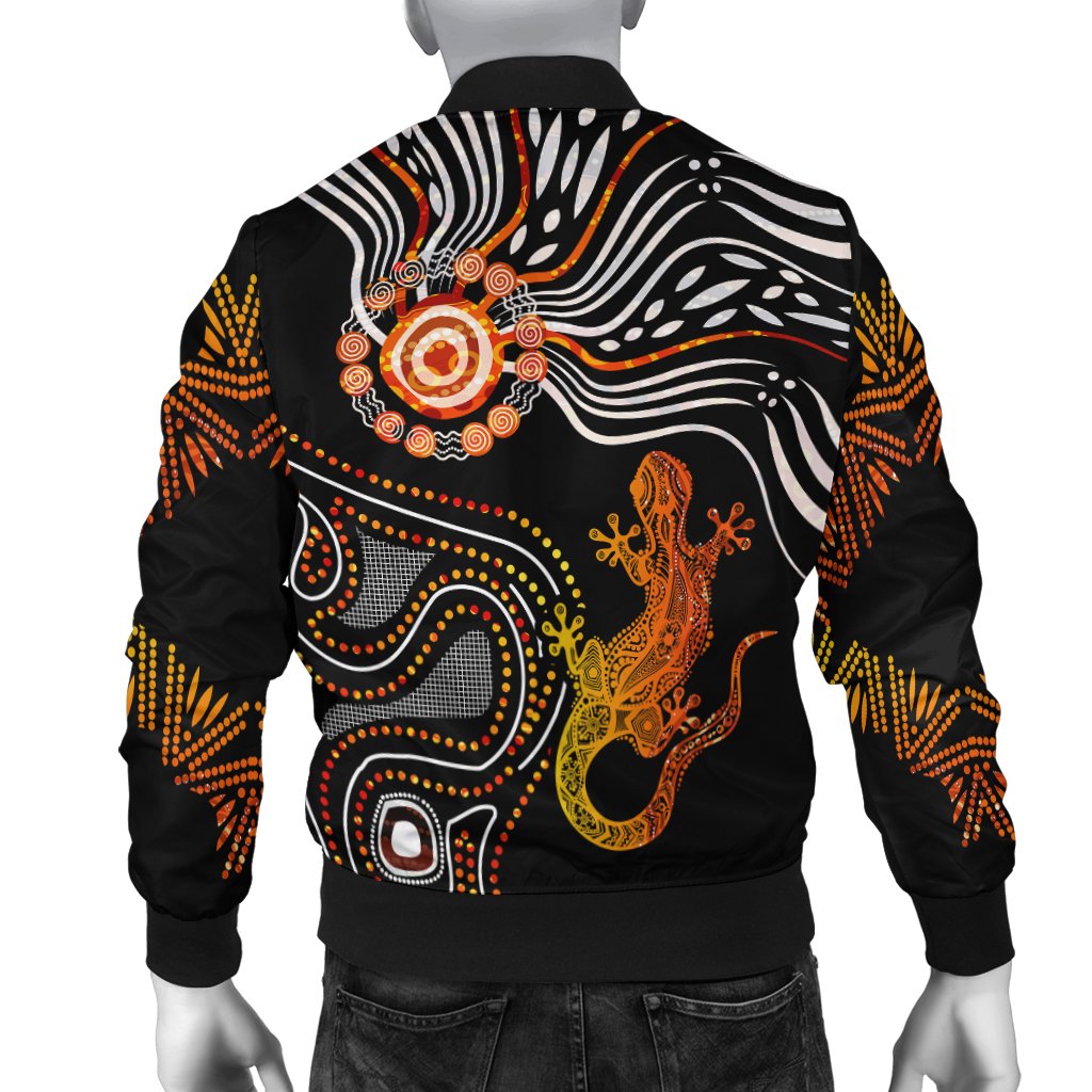 Aboriginal Men's Bomber Jacket - Lizard Sunshine - Vibe Hoodie Shop