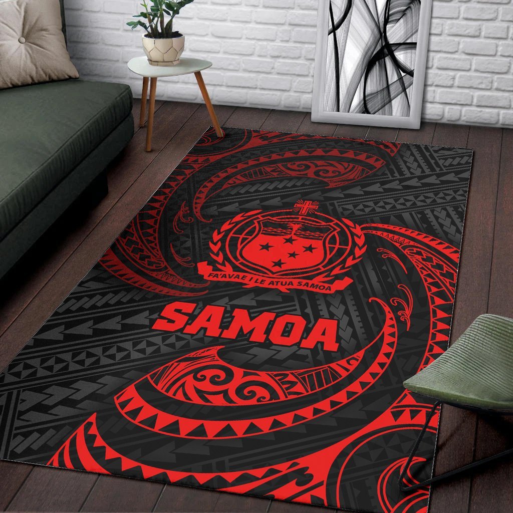 Samoa Polynesian Area Rug - Red Tribal Wave - Vibe Hoodie Shop