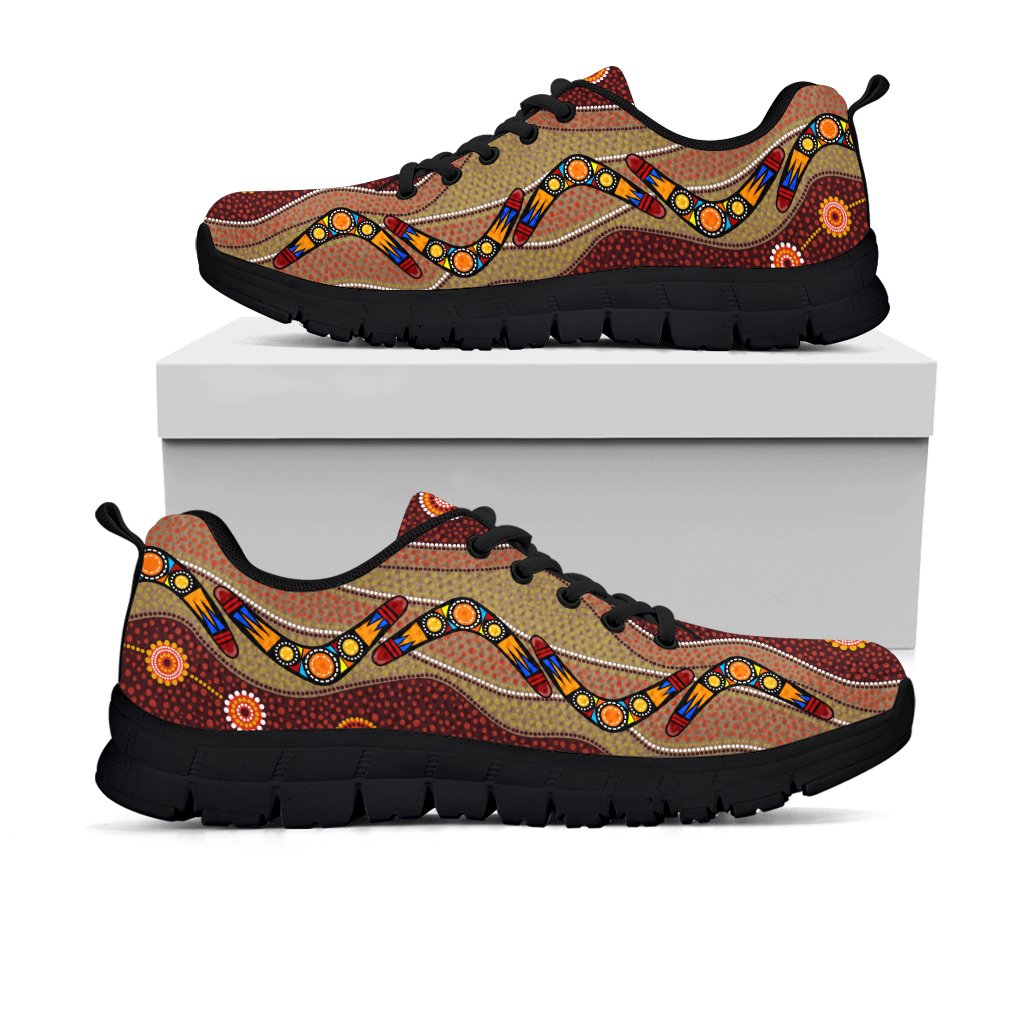 Aboriginal Sneakers, Boomerang Patterns Circle Dot Painting - Vibe Hoodie Shop