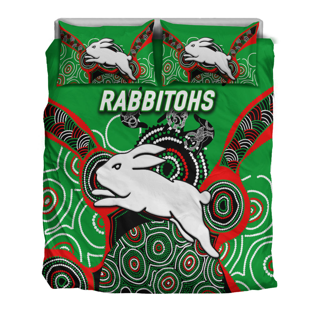 Rabbitohs Rugby Aboriginal Art Bedding Set - - Vibe Hoodie Shop