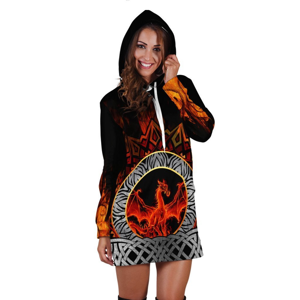 Celtic Dragon Hoodie Dress - Fire Dragon - Vibe Hoodie Shop