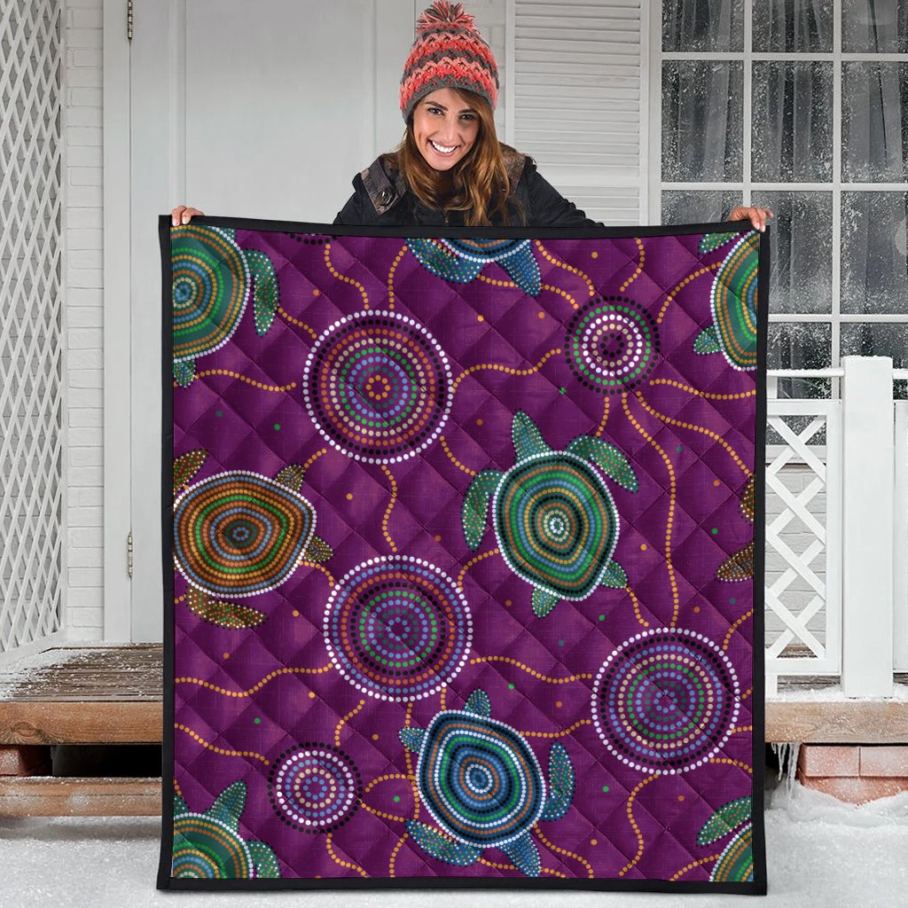 Premium Quilts - Aboriginal Turtle Purple Australia Dot Patterns - Vibe Hoodie Shop