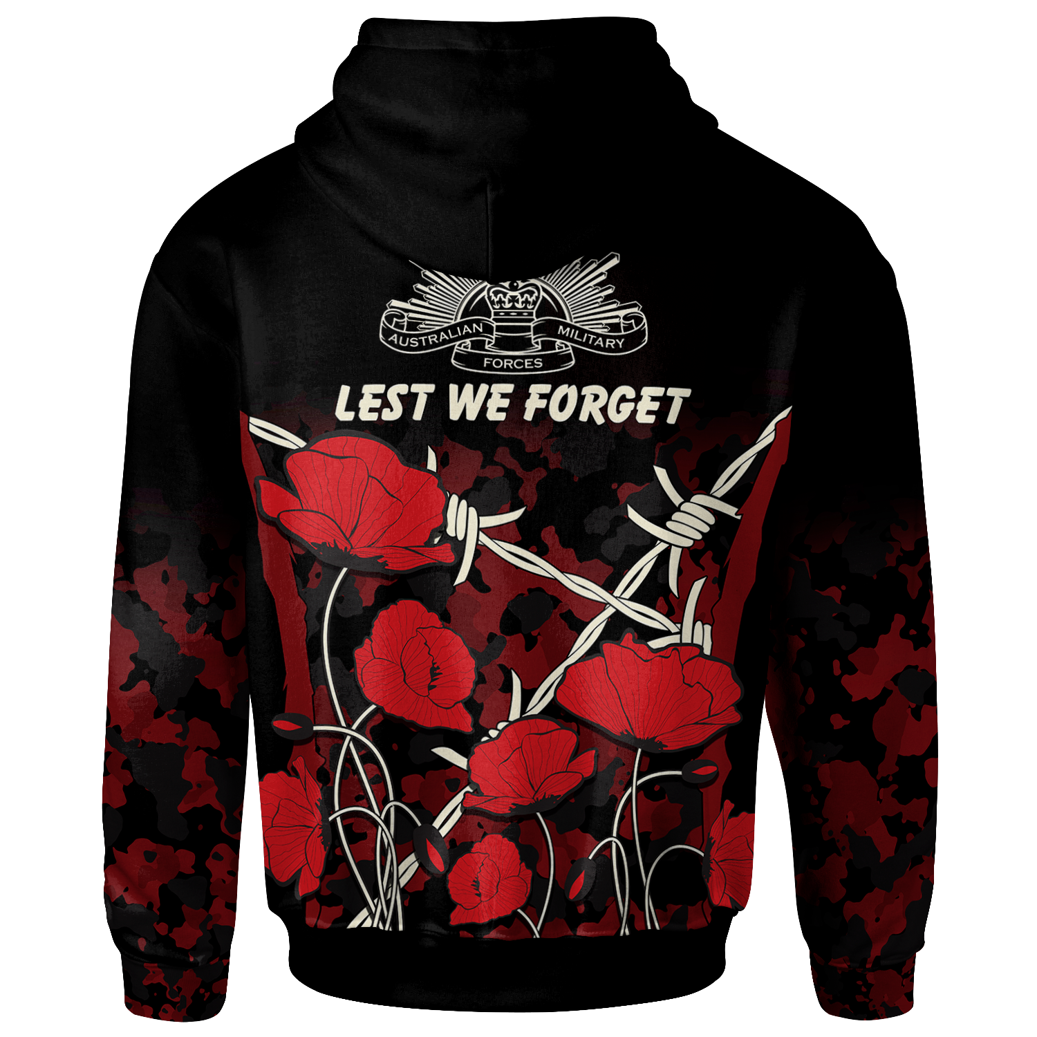 ANZAC Zip - Up Hoodie - ANZAC with Remembrance Poppy Flower Ver2 - Vibe Hoodie Shop