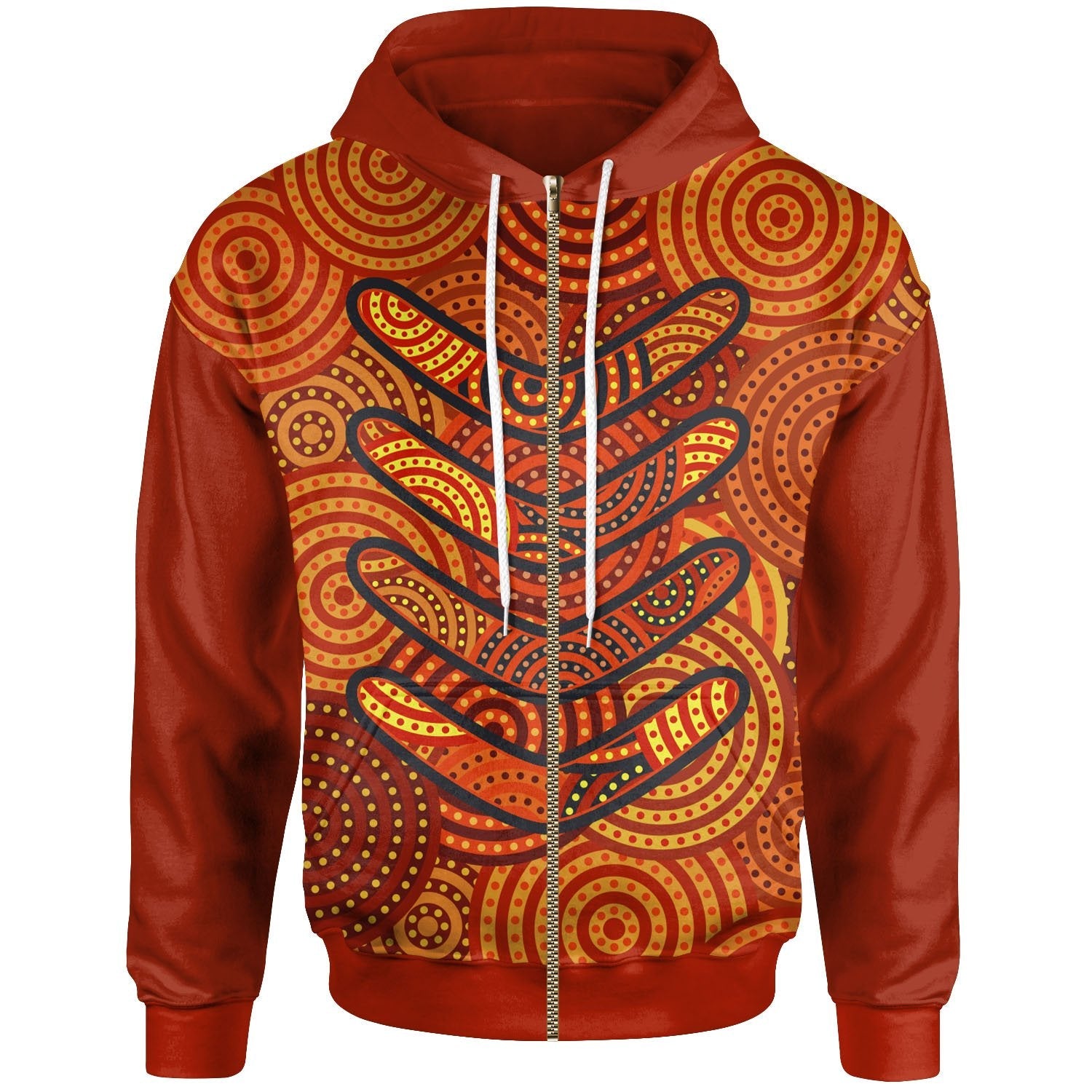 Aboriginal Zip - Up Hoodie - Aboriginal Boomerangs And Dot Circle - Vibe Hoodie Shop