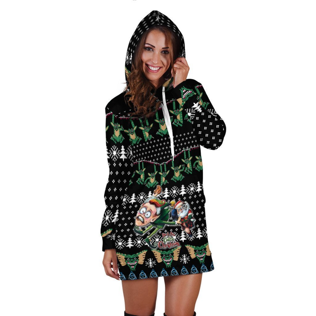 Celtic Ugly Christmas Women's Hoodie Dress - Kick Ass Xmas Ho Ho Ho - Vibe Hoodie Shop