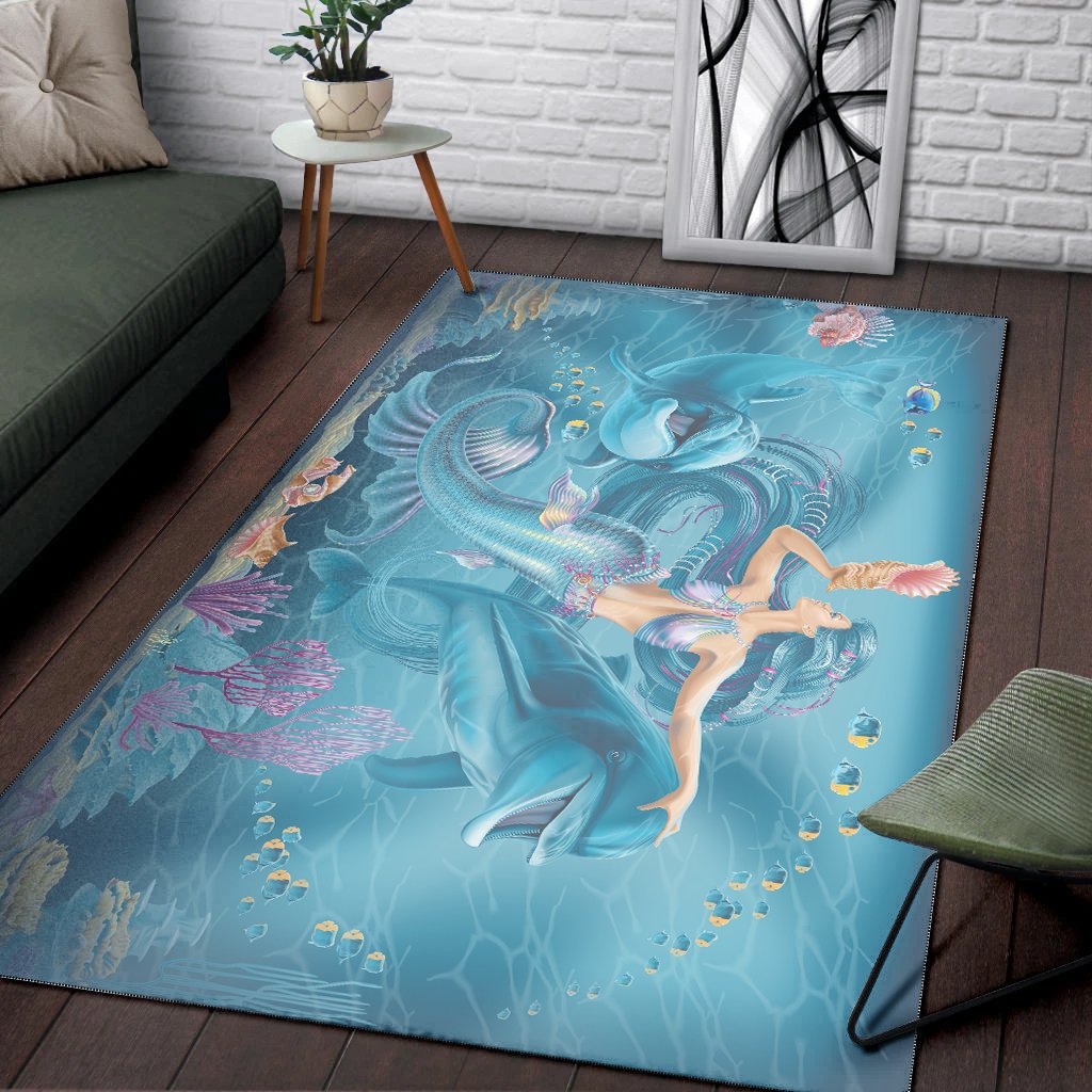 Area Rug - Australia Beautiful Mermaid With Dolphin - Vibe Hoodie Shop