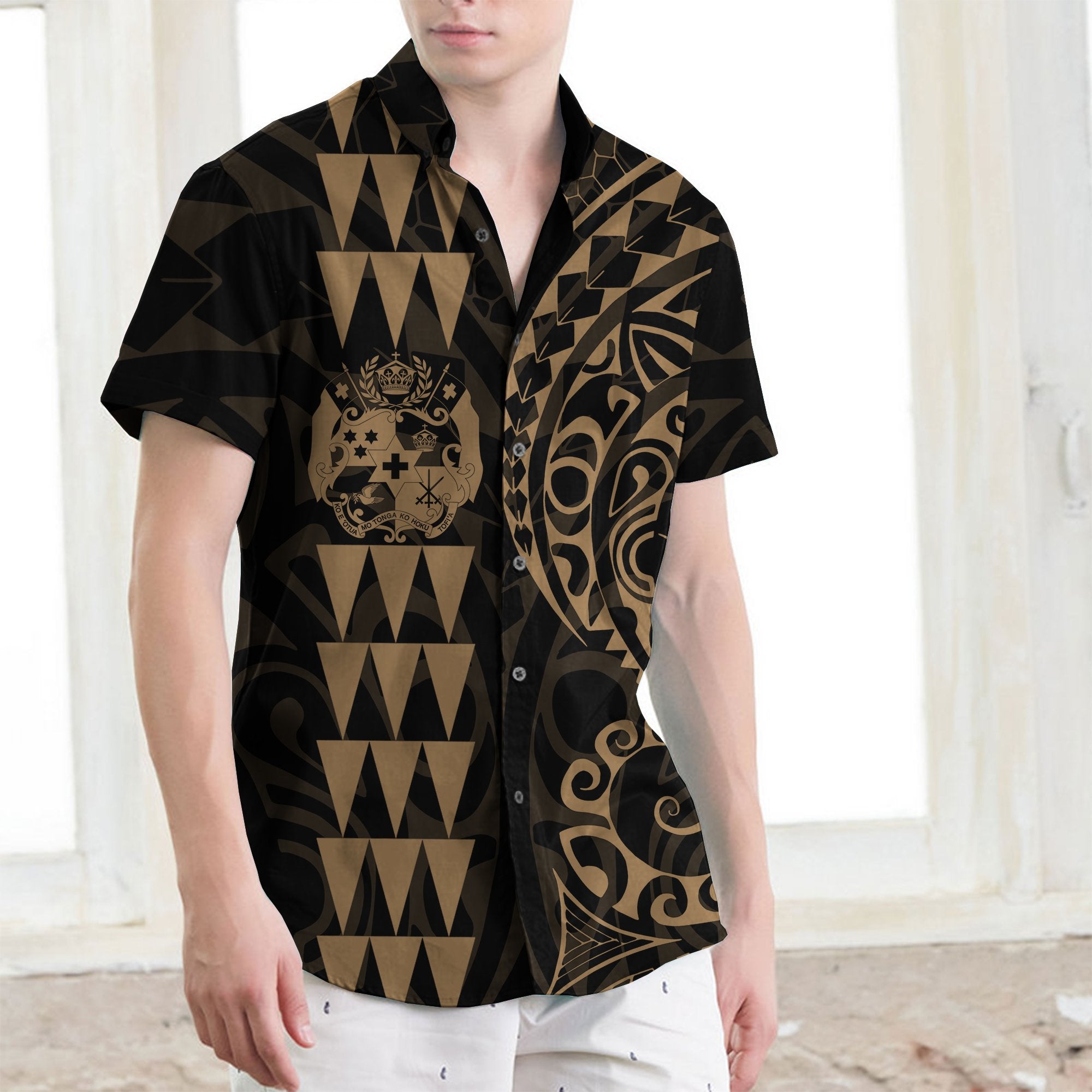 Tonga Polynesian Short Sleeve Shirt Gold - Vibe Hoodie Shop