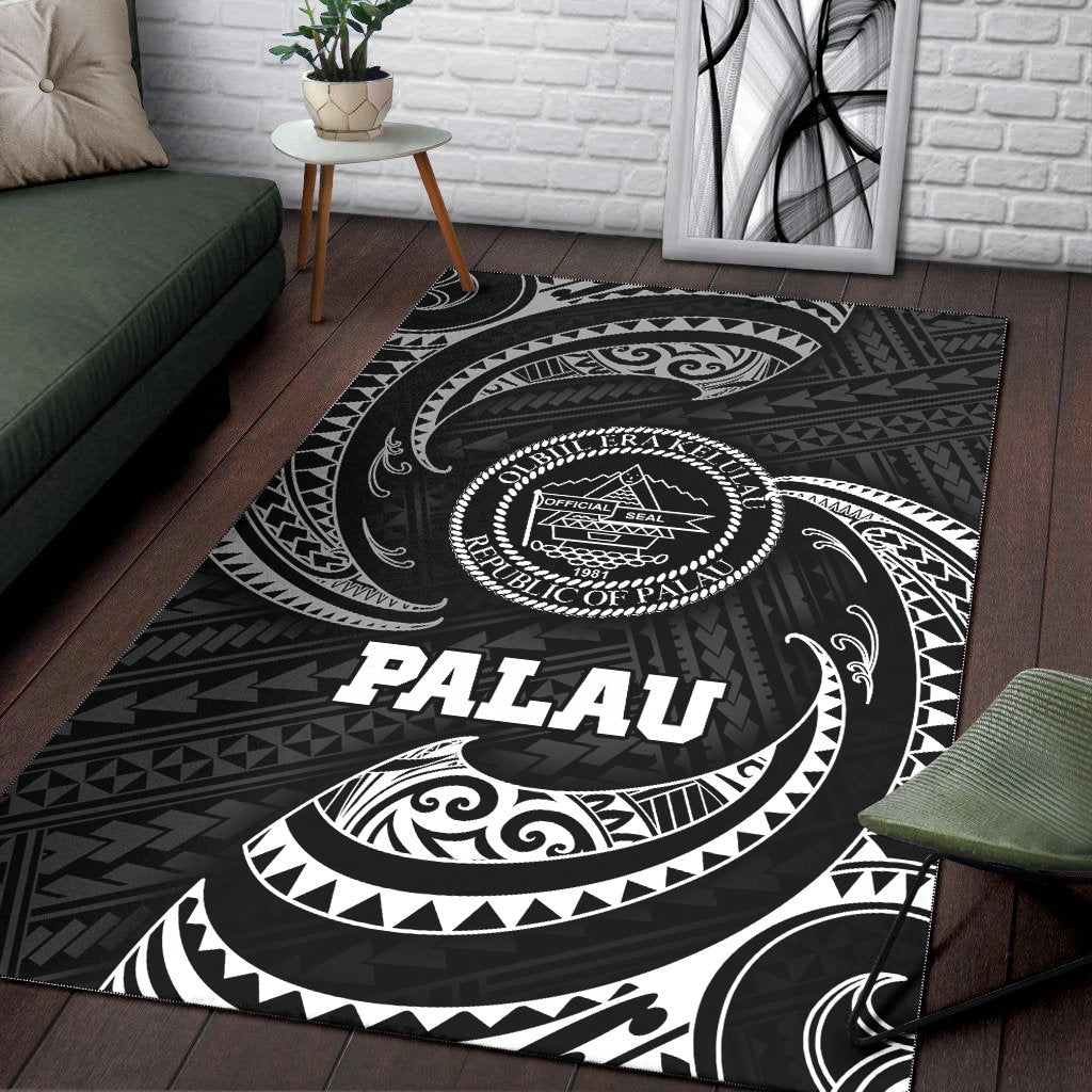 Palau Polynesian Area Rug - White Tribal Wave - Vibe Hoodie Shop