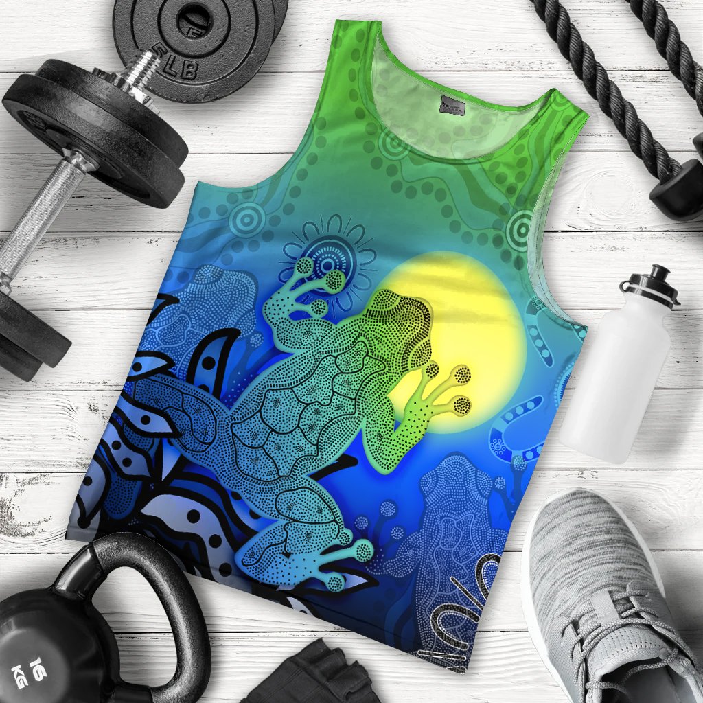 Aboriginal Men's Tank Top - Indigenous Frog (Blue) - Vibe Hoodie Shop