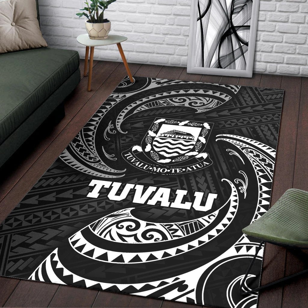 Tuvalu Polynesian Area Rug - White Tribal Wave - Vibe Hoodie Shop