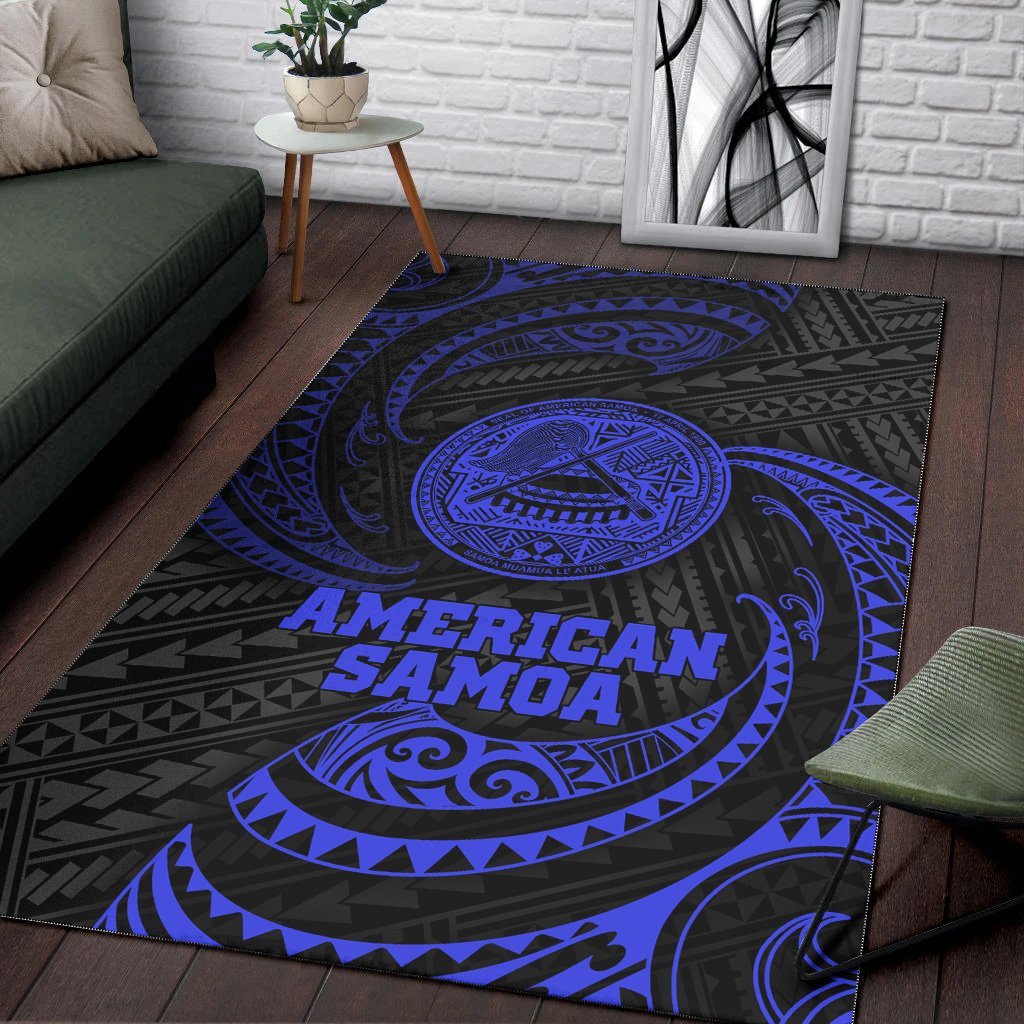 American Samoa Polynesian Area Rug - Blue Tribal Wave - Vibe Hoodie Shop