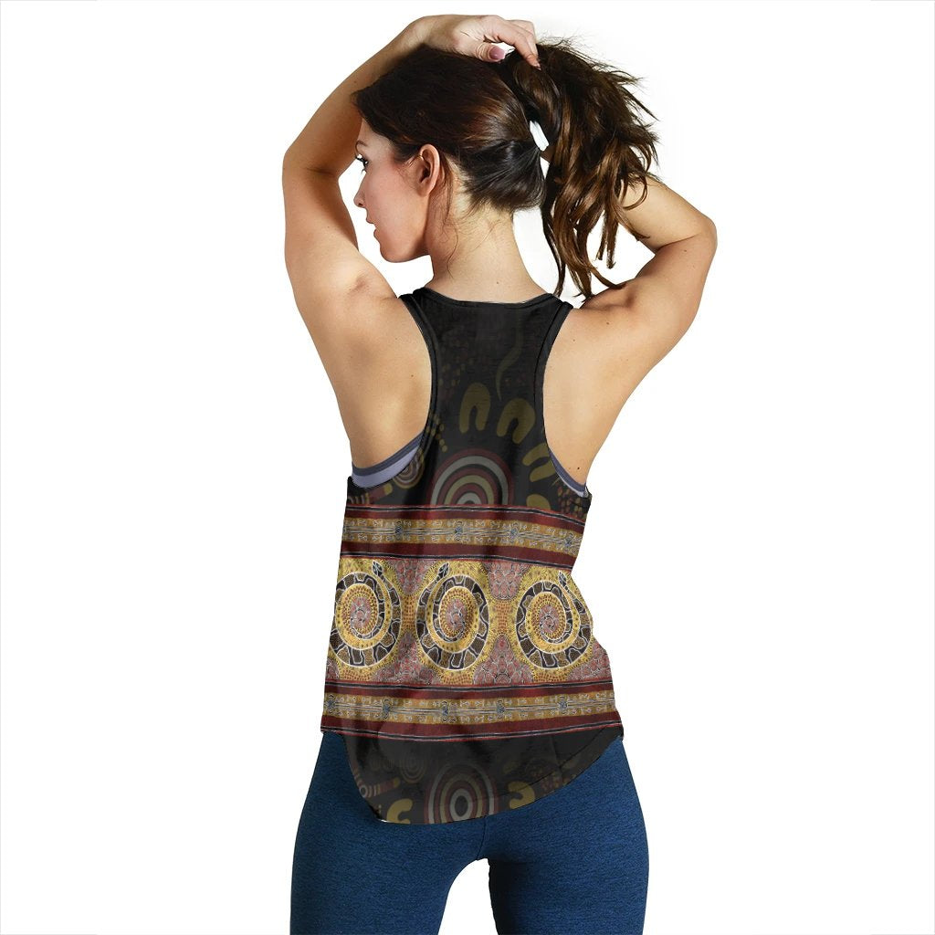 Aboriginal Women Raecerback tank - Snake Dot Panting Art - Vibe Hoodie Shop
