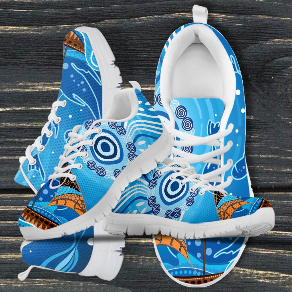 Sneakers - Aboriginal View Sea With Fish And Boat - Vibe Hoodie Shop