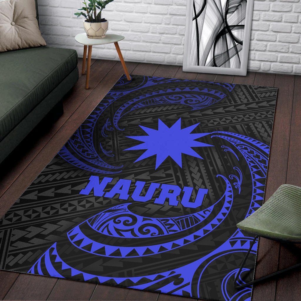 Nauru Polynesian Area Rug - Blue Tribal Wave - Vibe Hoodie Shop