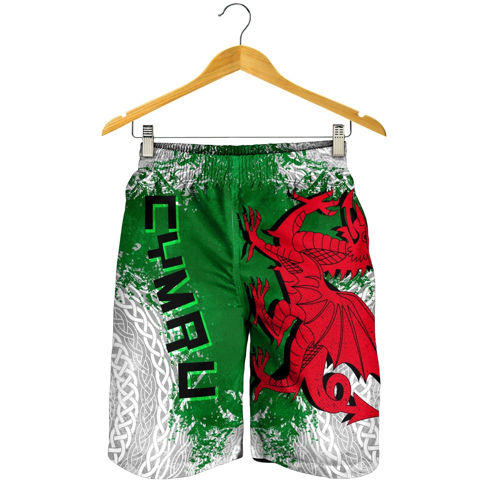 Wales Celtic Men's Shorts - Grunge Dragon - Vibe Hoodie Shop