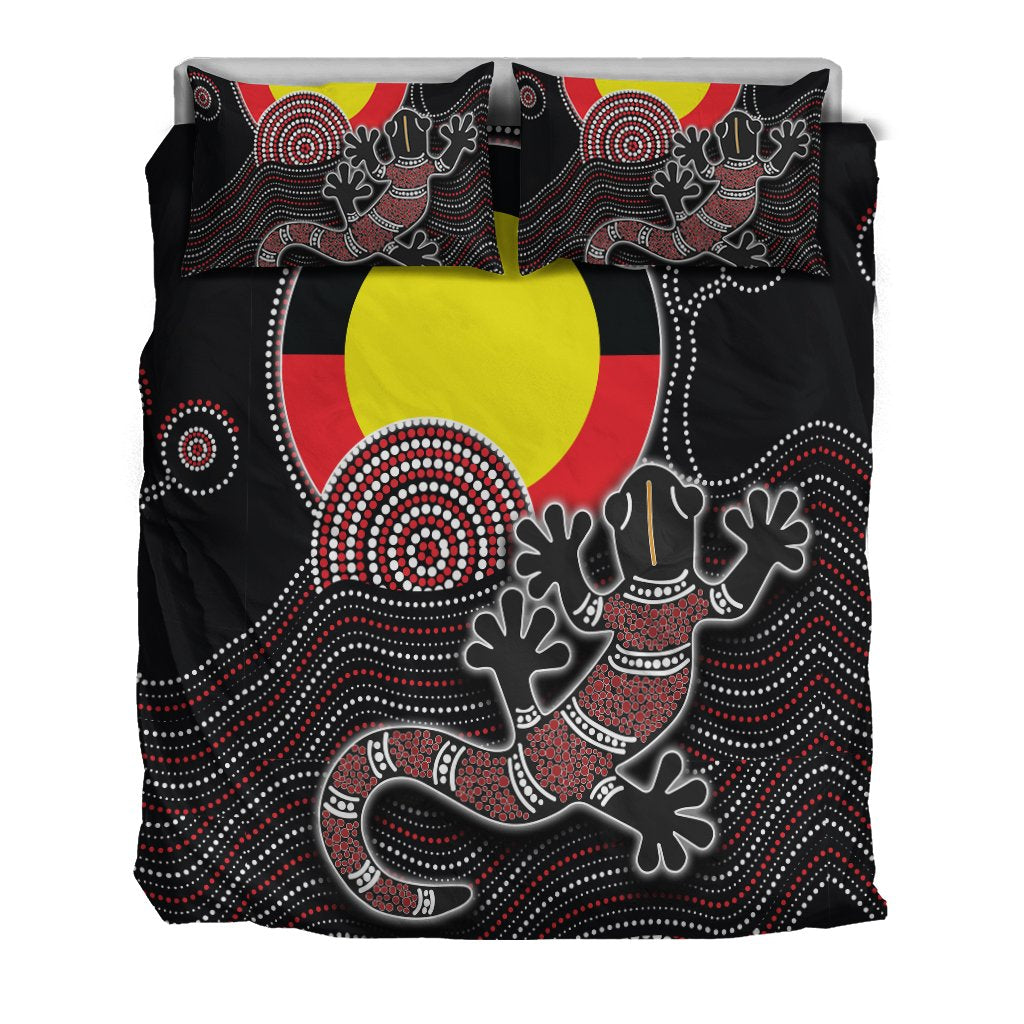 Aboriginal Bedding Set - Gecko with Aboriginal Flag - Vibe Hoodie Shop