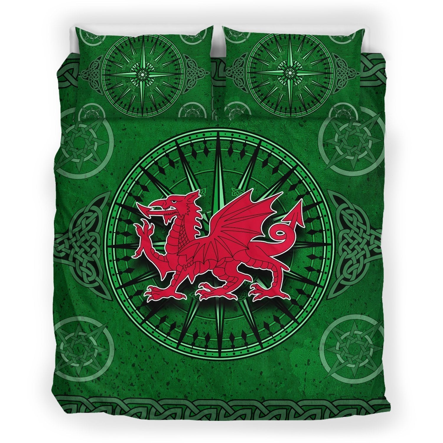 Wales Celtic Bedding Set - Celtic Compass With Welsh Dragon - Vibe Hoodie Shop