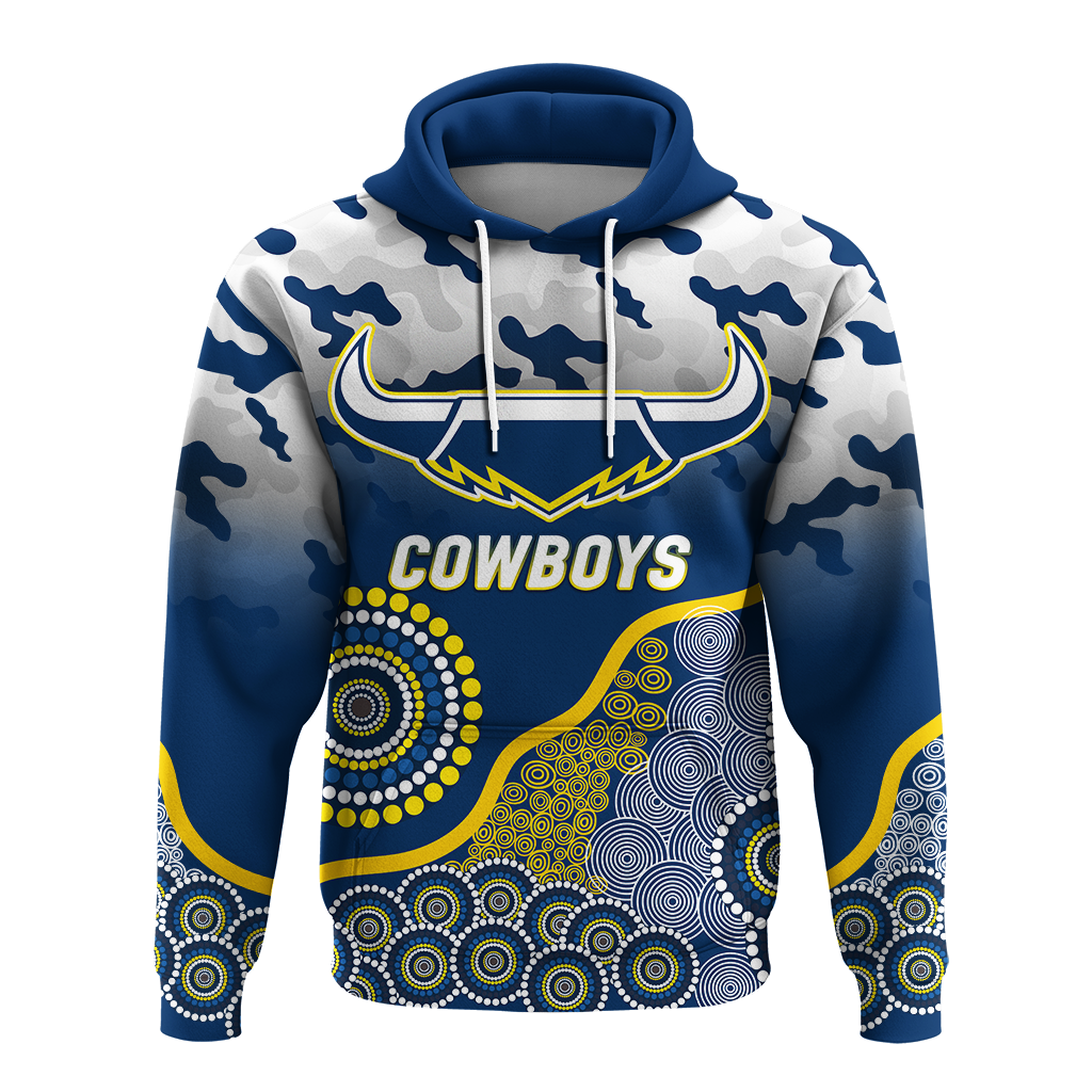 Cowboys Rugby ANZAC Day Camouflage Indigenous Art Hoodie - LT12 - Vibe Hoodie Shop