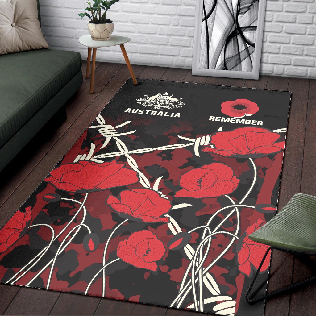 ANZAC Area Rug - ANZAC with Remembrance Poppy Flower - Vibe Hoodie Shop