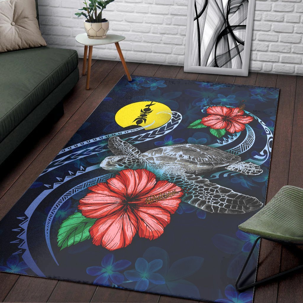 New Caledonia Polynesian Area Rug - Blue Turtle Hibiscus - Vibe Hoodie Shop