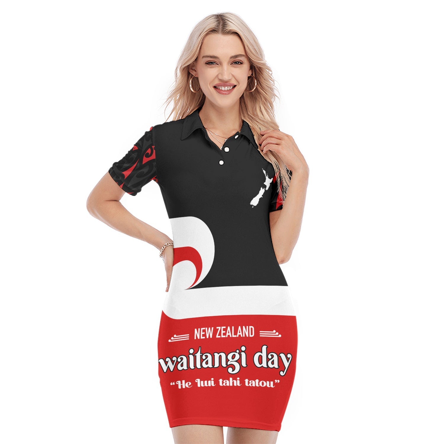 custom-personalised-waitangi-day-polo-dress-maori-fern-and-tino-rangatiratanga-flag-lt13