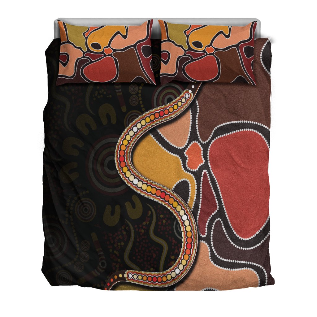 Bedding Set - Aboriginal Snake With Dot Painting - Vibe Hoodie Shop