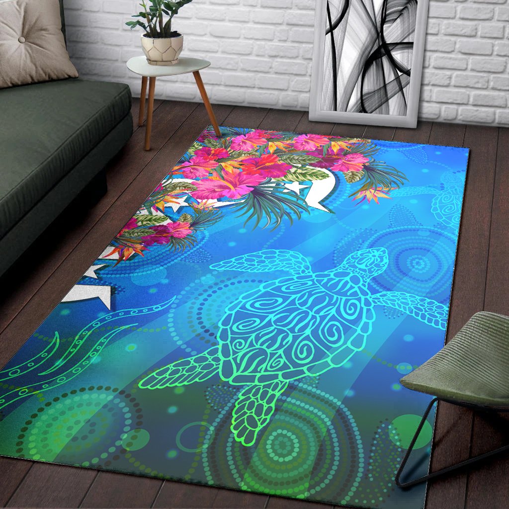 Area Rug - Torres Strait Blue Sea With Hibiscus - Vibe Hoodie Shop