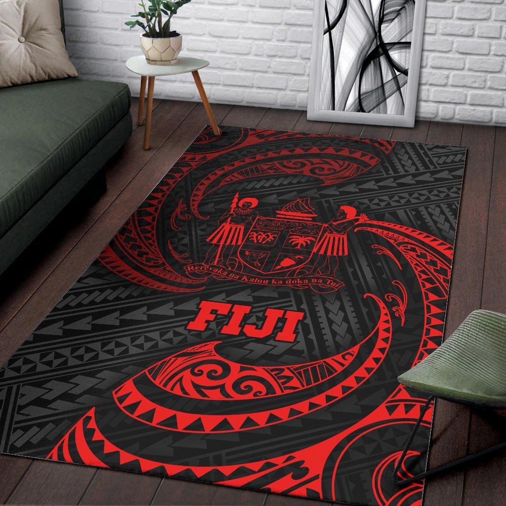 Fiji Polynesian Area Rug - Red Tribal Wave - Vibe Hoodie Shop