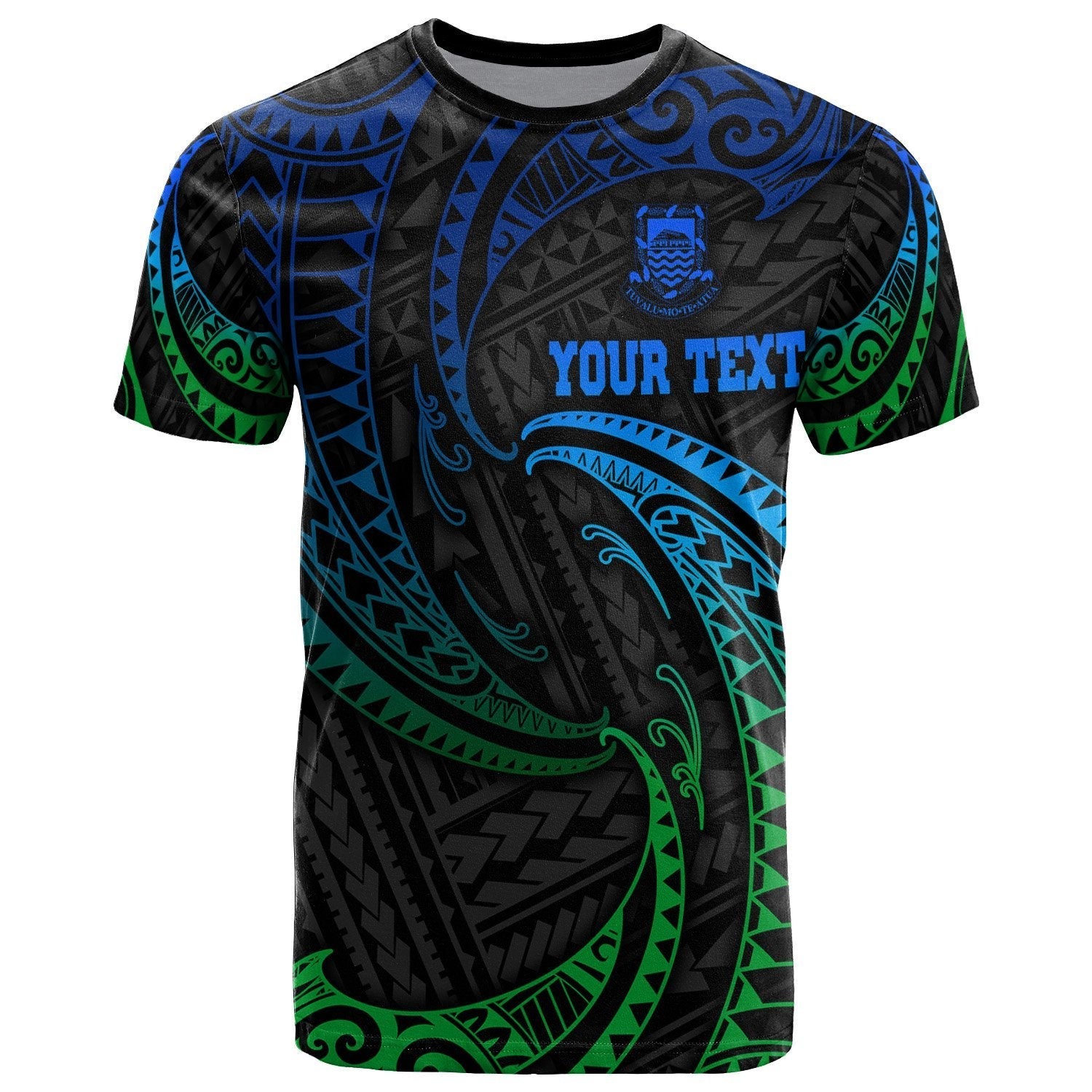 Tuvalu Polynesian Custom Personalised T shirt - Blue Tribal Wave Ver.02 - Vibe Hoodie Shop