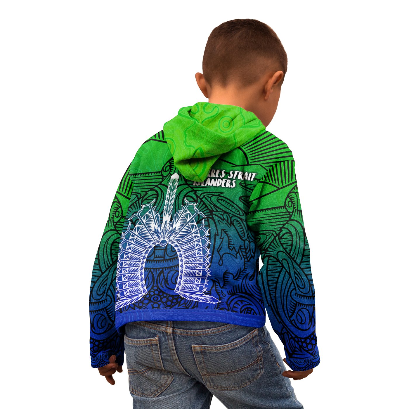 Torres Strait Islanders Kid Zip - Up Hoodie - Turtle and Dhari Mask - Vibe Hoodie Shop