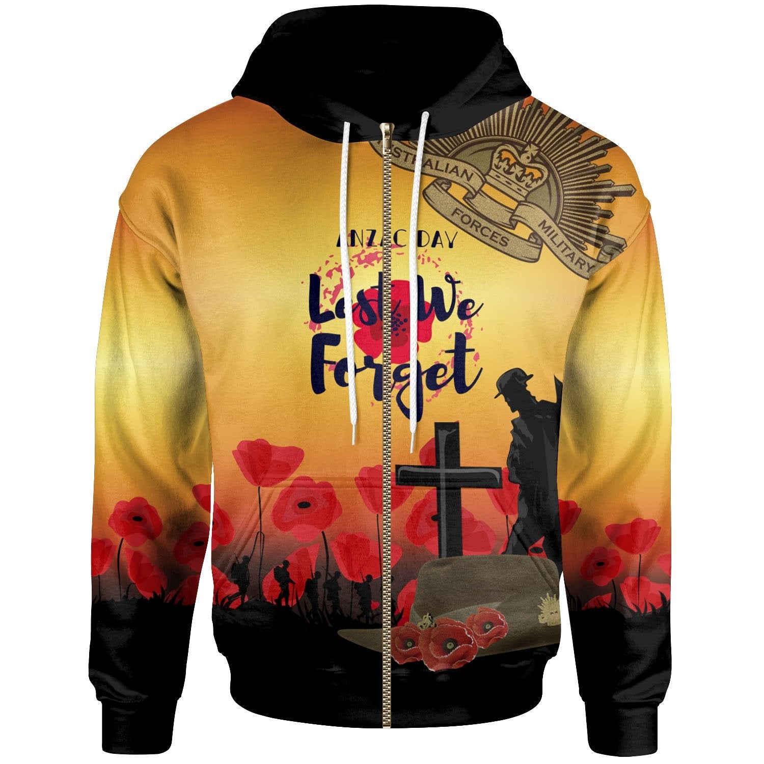 ANZAC Day Zip - Up Hoodie - Lest We Forget - Vibe Hoodie Shop