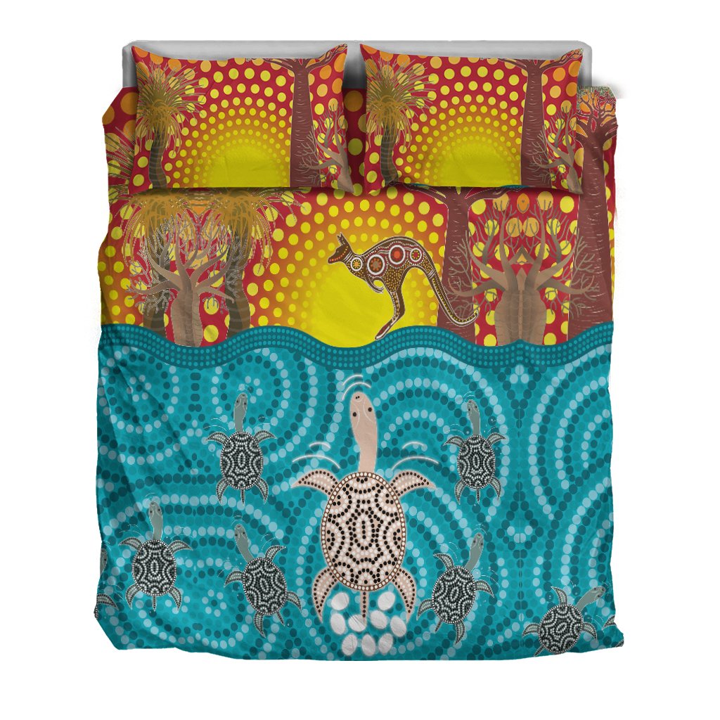 Aboriginal Bedding Set - Turtle and Kangaroo - Aboriginal Life - Vibe Hoodie Shop