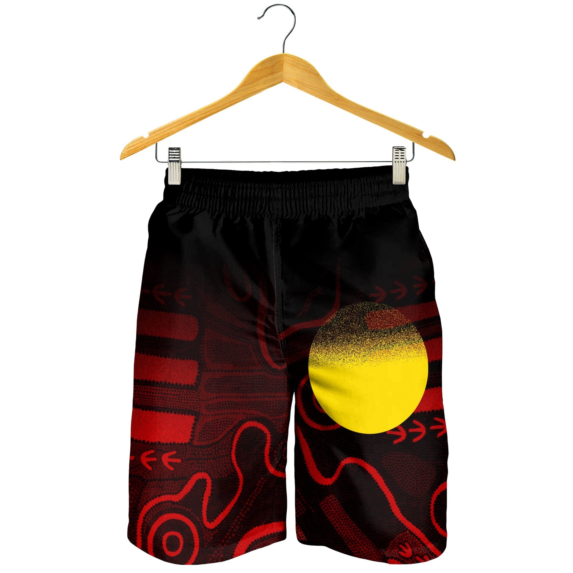 Aboriginal Men's Shorts - Indigenous Flag Grunge Style - Vibe Hoodie Shop