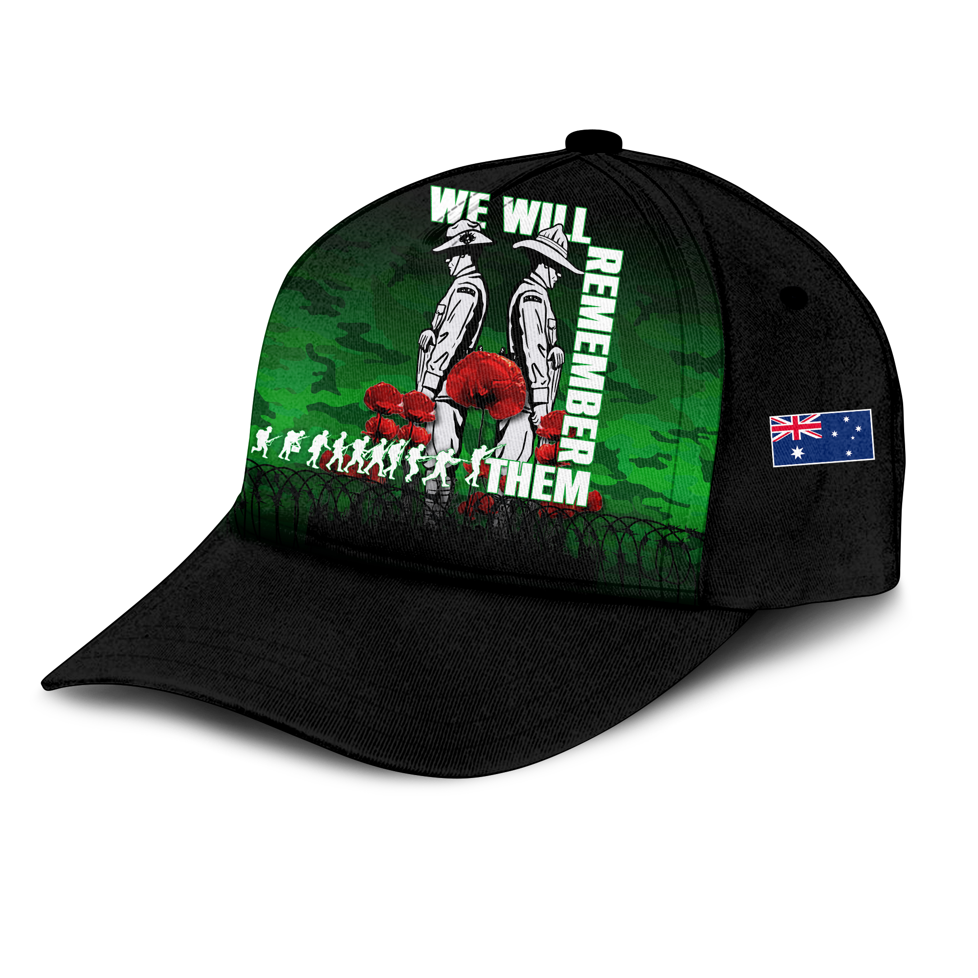 Australia ANZAC 2022 Caps Camouflage With Poppy Green - - Vibe Hoodie Shop